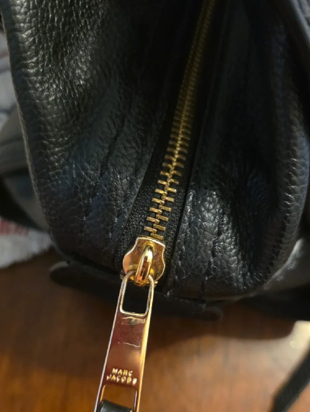 Marc Jacobs Black Leather Satchel with Gold Hardware